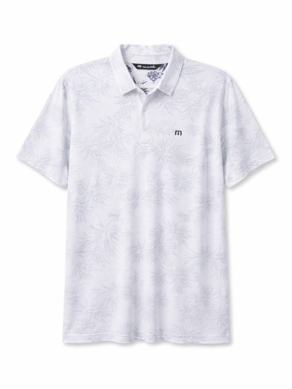 TravisMathew Polo Shirt XL White Gray Palm Print Golf Performance Shirt EUC